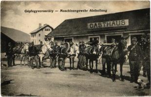 Gépfegyverosztály / Maschinengewehr Abteilung / WWI Austro-Hungarian K.u.K. military, machine gun division, horses packed with guns (EK)