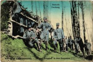 Fedezék. Katonáink a Kárpátokban / Deckung. Unsere Truppen in den Karpaten / WWI Austro-Hungarian K.u.K. military, cover, entrenchment in the Carpathian Mountains (EK)