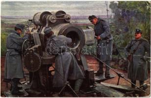 Weltkrieg 1914-1915. Vorbereitungen zum Abfeuern eines 30,5 cm Mörsers / WWI Austro-Hungarian K.u.K. military, preparing to fire a mortar cannon (EB)