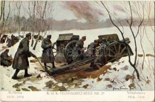 1916 Weltkrieg 1914-1916 - K.u.K. Feldhaubitz-Regt. Nr. 27. Verlag K.u.K. Kmdo. der 27. Inf. Trp. Dion. / WWI Austro-Hungarian military artillery regiment, howitzer squad s: Hans Larwin