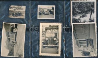 Automobilok tétele, 1945 előtt készült fotók, 6 db különféle időpontban és eltérő helyszíneken fotografált vintage fénykép, 3,5x4,4 cm és 6x9 cm között