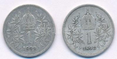 Ausztria 1893-1899. 1K Ag "Ferenc József" (2x) T:3 Austria 1893-1899. 1 Corona Ag "Fr...