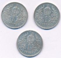Ausztria 1914-1915. 1K Ag "Ferenc József" (3db 2xklf) T:2- kis patina Austria 1914-1915. 1...