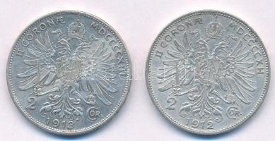 Ausztria 1912-1913. 2K Ag "Ferenc József" (2x) T:2,2- Austria 1912-1913. 2 Corona Ag "...