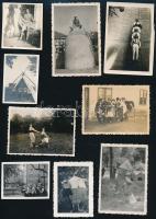 cca 1945 előtt készült ,,bolondos" fényképek, 13 db vintage fotó, amelyek eltérő időben és változó helyszíneken készültek, 6x4,5 cm és 9,5x6,5 cm között