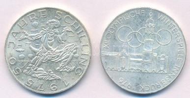 Ausztria 1975. 100Sch Ag 50 éves a schilling + 100Sch Ag Téli Olimpia Innsbruck T:1- kis ph. Austria 1975. 100 Schilling Ag 50th Anniversary of the Schilling + 100 Schilling Winter Olympics Innsbruck / Building and Olympic logo C:AU small edge error Krause KM#2925, KM#2927