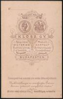 cca 1869 Pest, Klösz György (1844-1913) fényirdai műtermében készült vizitkártya méretű, vintage fot...