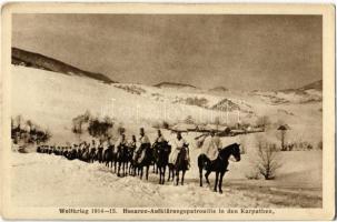 1915 Weltkrieg 1914-15. Husaren-Aufklärungspatrouille in den Karpathen / WWI Austro-Hungarian K.u.K. military, reconnaissance patrol in the Carpathian Mountains, winter (EK)