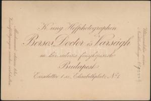 cca 1865 Pest, Borsos, Doctor és Varságh - magyar királyi udvari fényképészek - pesti műtermében kés...