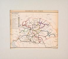 cca 1900 Magyarország vasúti térképe, Pallas Nagy Lexikona, Bp., Pallas, paszpartuban, 23x28 cm