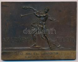 Gács Lajos (1905-1981) 1940. Az érdem jeléül egyoldalas Br sport emlékplakett, előlapon gravírozva Az 1940 évi túrapontok II. helyezettjének (63x84mm) T:1-,2
