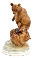 Zsolnay birkózó medvék (Markup Béla), kézzel festett, jelzett, hibátlan, m: 30 cm