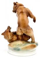 Zsolnay birkózó medvék (Markup Béla), kézzel festett, jelzett, hibátlan, m: 30 cm