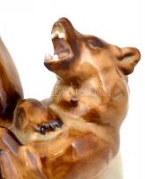 Zsolnay birkózó medvék (Markup Béla), kézzel festett, jelzett, hibátlan, m: 30 cm