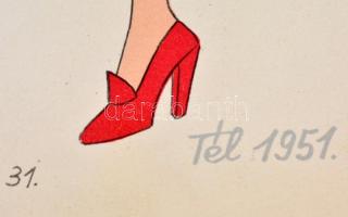 Jelzés nélkül: 2 db divatrajz, 1951 téli divat. 1949 demi saison 30x14 cm, Üvegezett keretben