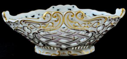 Herendi Rotschild mintás áttört kínáló tál. Kézzel festett, jelzett, hibátlan. 24x19 cm