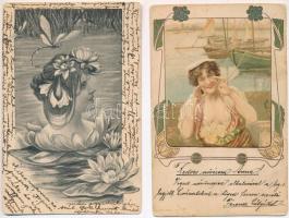 9 db RÉGI motívum képeslap: hosszúcímzéses hölgy / 9 pre-1906 motive postcards: lady