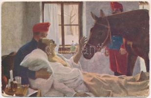 1915 Lieber Besuch / WWI Austro-Hungarian K.u.K. military, injured soldier gets a visit from his horse. M.J.S. 101. (wet corners)