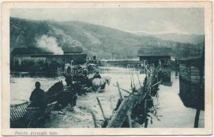 1917 Folyón átvonuló trén / WWI Austro-Hungarian K.u.K. military, supply convoy (train) crossing a river (r)