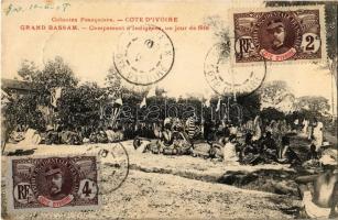 1908 Grand-Bassam, Campement dIndigénes, un jour de fete / Indigenous camp, festival day, TCV card (EK)