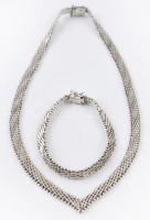 Ezüst(Ag) V-alakú nyakék, és hozzáillő karkötő, jelzett, nettó: 49,6 g