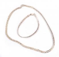 Ezüst(Ag) fonott nyaklánc és karkötő, jelzett, h: 19 és 39,5 cm