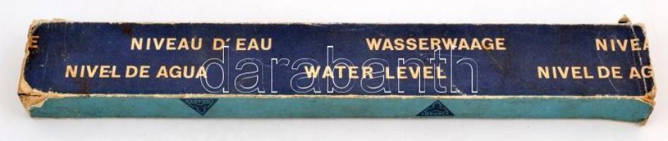 Logarex csehszlovák, fa vízmérték, eredeti kissé viseltes papírdobozában, foltos, 40x5x3 cm