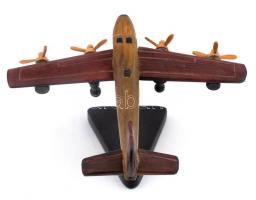 Kézzel faragott fa repülőgép, talapzaton, m: 10 cm h: 14 cm