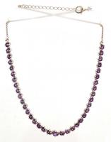Ezüst(Ag) nyaklánc, lila kövekkel, jelzett, állítható h: max. 50 cm