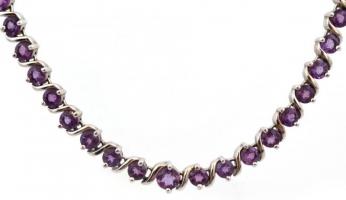 Ezüst(Ag) nyaklánc, lila kövekkel, jelzett, állítható h: max. 50 cm