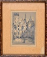 Krón Jenő (1882-1974): Templomok sorozat egy darabja. Litográfia, papír, jelzett, üvegezett keretben, 21x15 cm