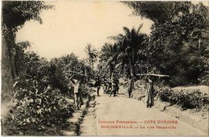 1908 Bingerville, Colonies Francaises, La voie Decauville / construction laborer