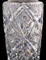 WMF váza pár. Ezüstözött alpakka, ólomkristály. Jelzett. Egyik váza karimáján kis horpadással /  WMF...