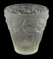R. Lalique jelzéssel: Levélmintás üveg váza, formába öntött, m: 16 cm