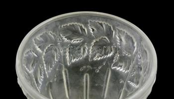 R. Lalique jelzéssel: Levélmintás üveg váza, formába öntött, m: 16 cm