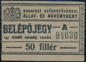 cca 1920 Belépőjegy a Budapest Székesfővárosi Állat- és Növénykertbe