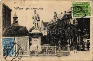 1922 Villach, Hans Gasser Platz / square and statue. TCV card (EK)