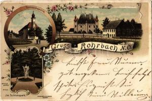 1899 Rohrbach an der Gölsen, Schlosskapelle, Im Schlosspark / castle park and chapel. Kunstanstalt Lautz & Isenbeck Art Nouveau, floral, litho (EB)