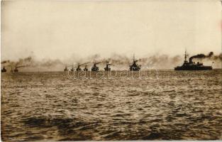 1917 Az Osztrák-Magyar Haditengerészet hajóraja / Escadre / WWI Austro-Hungarian Navy, naval squadron. Eduard Batar (Kunst-Fotografien "Stimmungsbilder von der Adria") photo