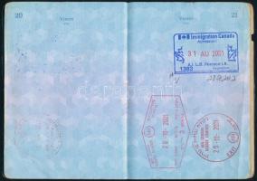 1997 Magyar Köztársaság által kiállított fényképes útlevél izraeli, egyiptomi, kanadai, stb. bejegyz...