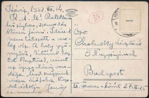 1932 Cholnoky Jenő földrajztudós által írt képeslap testvére özvegyéhez