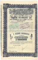 Románia 1940. DRAJNA SOCIETATE ANONIMĂ PE ACŢIUNI PENTRU EXPLOATARE DE PĂDURI Drajnai Erdőhasznosító Rt. részvénye 2500L értékben, bélyegzéssel és szelvényekkel, részben kitöltve T:III Romania 1940. DRAJNA SOCIETATE ANONIMĂ PE ACŢIUNI PENTRU EXPLOATARE DE PĂDURI share about 2500 Lei with stamps and coupons, partially filled in C:F