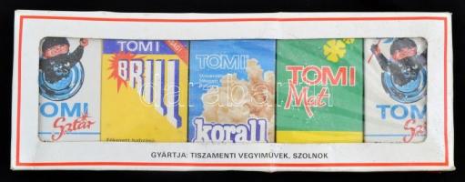 cca 1970-1980 Tomi mosópor, 5 darabos szett, eredeti dobozában, 10x28x3 cm