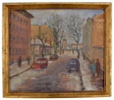 Csuka J. jelzéssel: Város. Olaj, farost. Jelzett, Keretben 27x32 cm