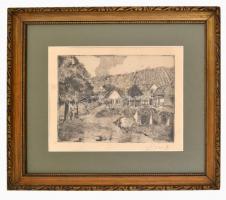 Biai-Föglein István (1905-1974): Borospincében. Rézkarc, papír, jelzett, keretben. 15x19 cm