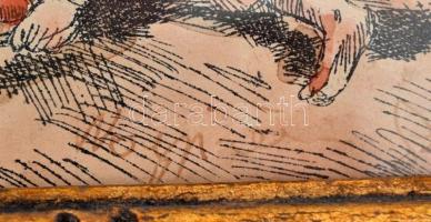 Dóczi jelzéssel: Falusi idill. Akvarell, nyomat, papír. Üvegezett keretben. 24x33 cm