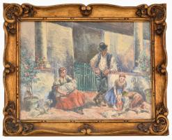 Dóczi jelzéssel: Falusi idill. Akvarell, nyomat, papír. Üvegezett keretben. 24x33 cm