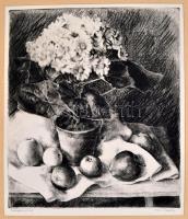 Kiss Terézia (1928- ): Cserepes virág. Rézkarc 34x39 cm