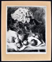 Kiss Terézia (1928- ): Cserepes virág. Rézkarc 34x39 cm