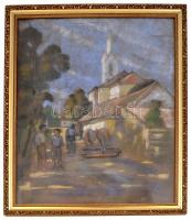 Hodászy Gábor (1905-?): Falu. Pasztell, papír. Jelzett. Üvegezett keretben. 50x60 cm